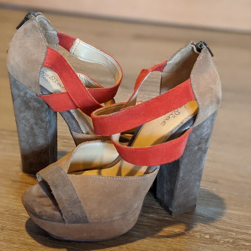 Vintage Zodiac 70s brown and orange suede platform